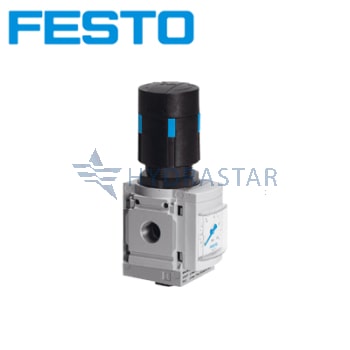 A Festo pressure regulator helping to maintain a constant working pressure regardless of the air consumption in pneumatics.